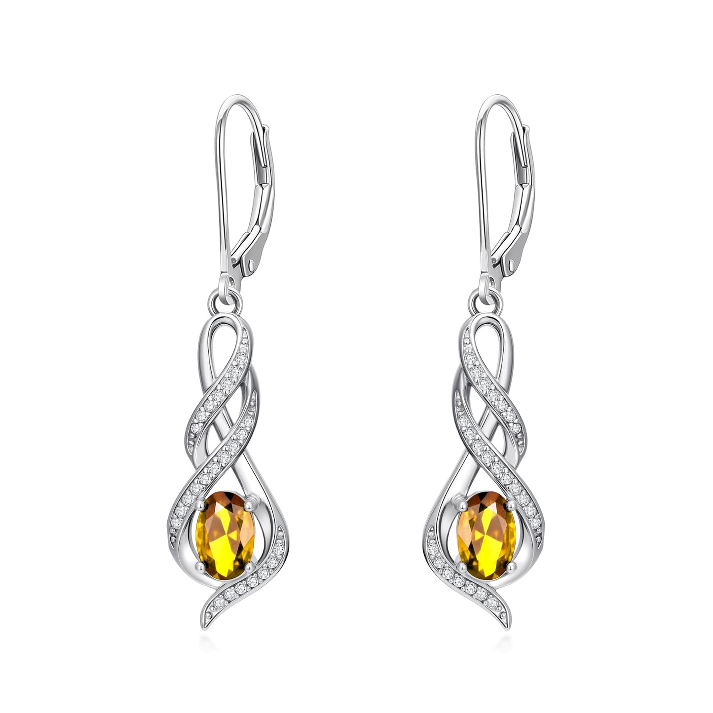 POIUY Citrine November Birthstone Infinity Leverback Dangle Earrings Hypoallergenic Drop Earrings Love Jewelry Anniversary Christmas Wedding Gift for Mom Wife Sister Daughter Girlfriend