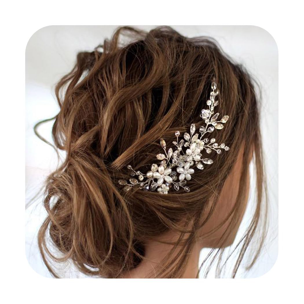 JAKAWIN Bridal Hair Accessories Wedding Hair Comb Silver Pearl Hair Piece for Women HC034 (1 Silver)