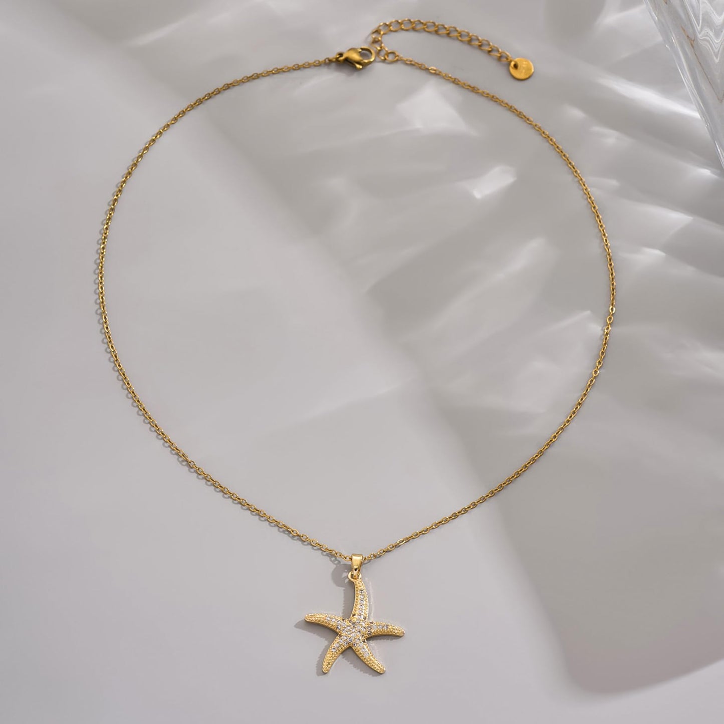 NONAMOIS 18K Gold Plated Dainty CZ Starfish Pendant Necklace for Women Stainless Steel Simple Gold Charm Choker Necklace Trendy Ocean Summer Beach Jewelry