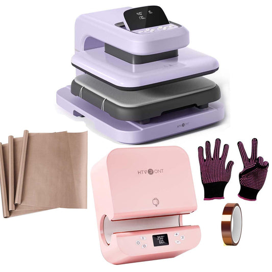 HTVRONT Auto Heat Press 2, Auto Tumbler Heat Press Pink, Teflon Sheets, Heat Resistant Gloves, Heat Tape