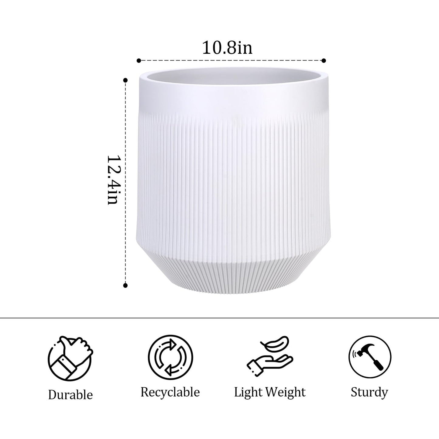 Yaghpy Plant Pots，Set of 2 Plastic Large Pots for Indoor Plants,Flower Pots Outdoor Planters with Drainage Hole and Seamless Saucer,(White 12Inches)