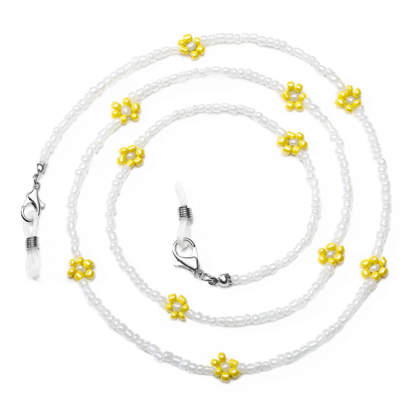 humlbird Mask Chain Daisy Glasses Chain Flower Mask Lanyard Face Mask Holder Around Neck Eyeglass Chain for Women Stylish, White