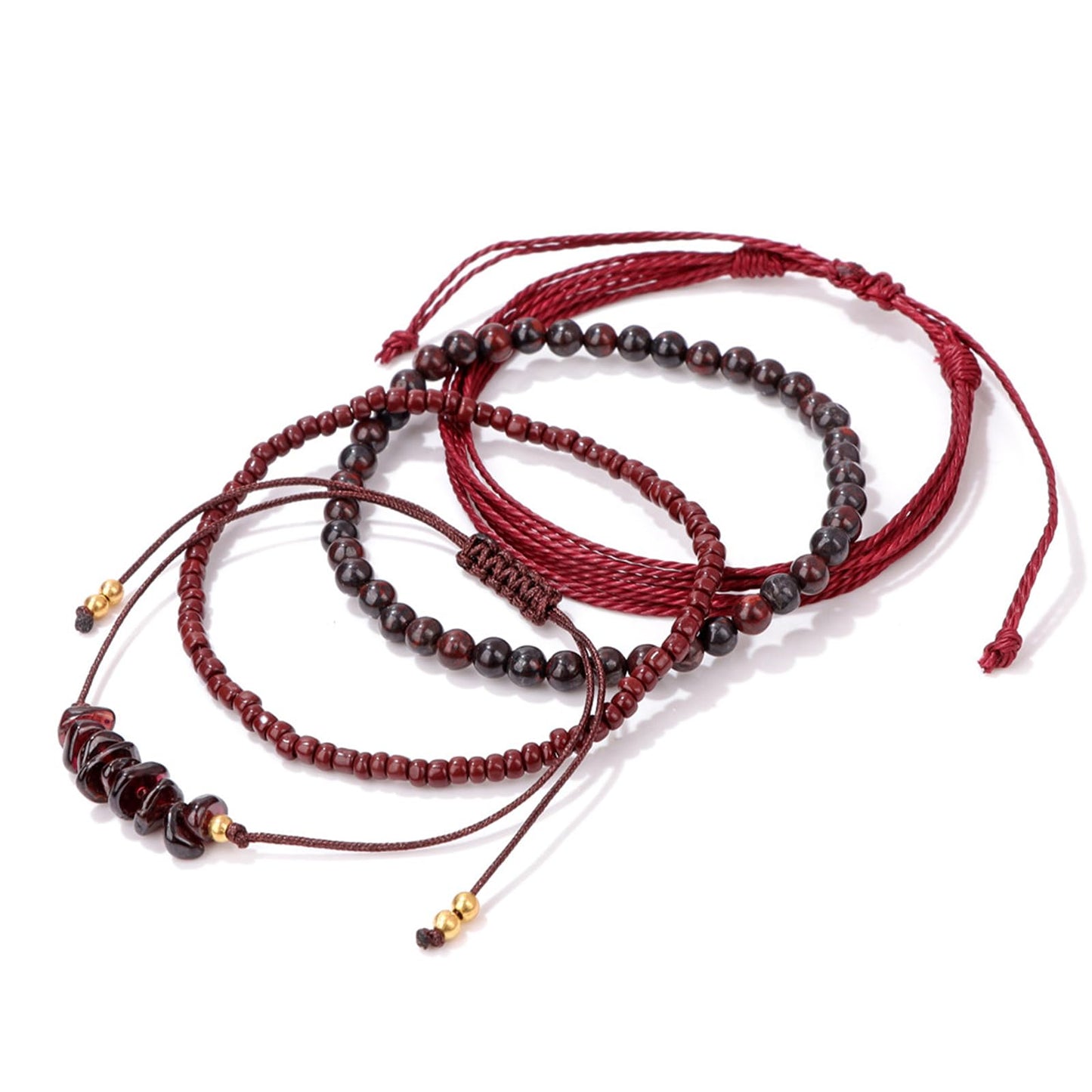MORIANCE 4Pcs Garnet Bracelet for Women Garnet Healing Crystal Bracelets Boho Bead Bracelet Handmade Red Natural Stone Bracelets Red Jewelry for Women