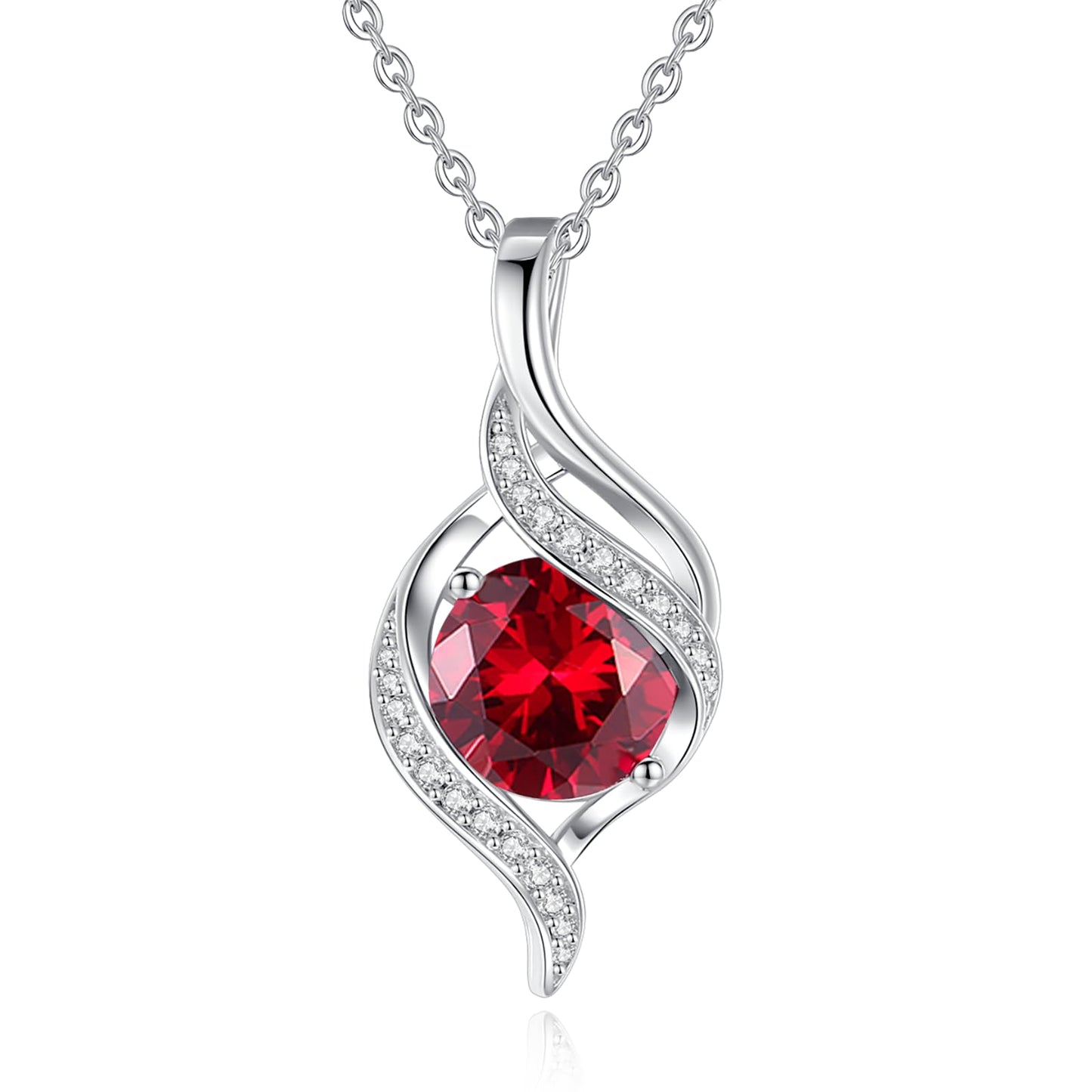 FANCIME July Birthstone Necklace for Women Round Ruby Necklace S925 Sterling Silver full Love Birthday Gifts for Mom Women, 16"+2"
