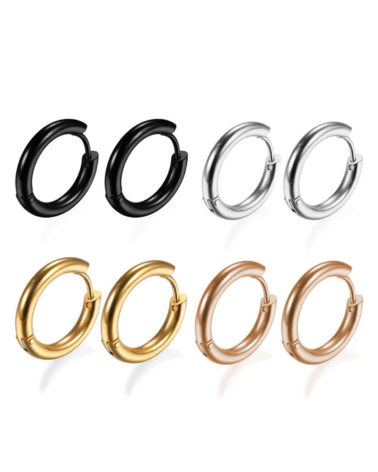 316L Surgical Stainless Steel Huggie Hoop Earrings 10mm Hypoallergenic Earrings Hoop Cartilage Helix Lobes Hinged Sleeper Earrings For Men Women(C05:10mm Rose Gold+Gold+Silver+Black(8pcs))