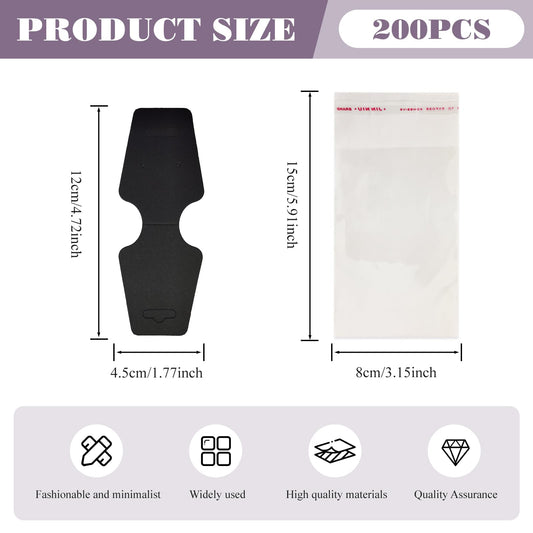 300pcs Jewelry Display Cards with Adhesive, 1.7 * 4.7inch Necklace Display Cards with 300pcs Packaging Bags Jewelry Holder Cards Hanging for Earring Hair Band Keychain Scrunchies (Black)