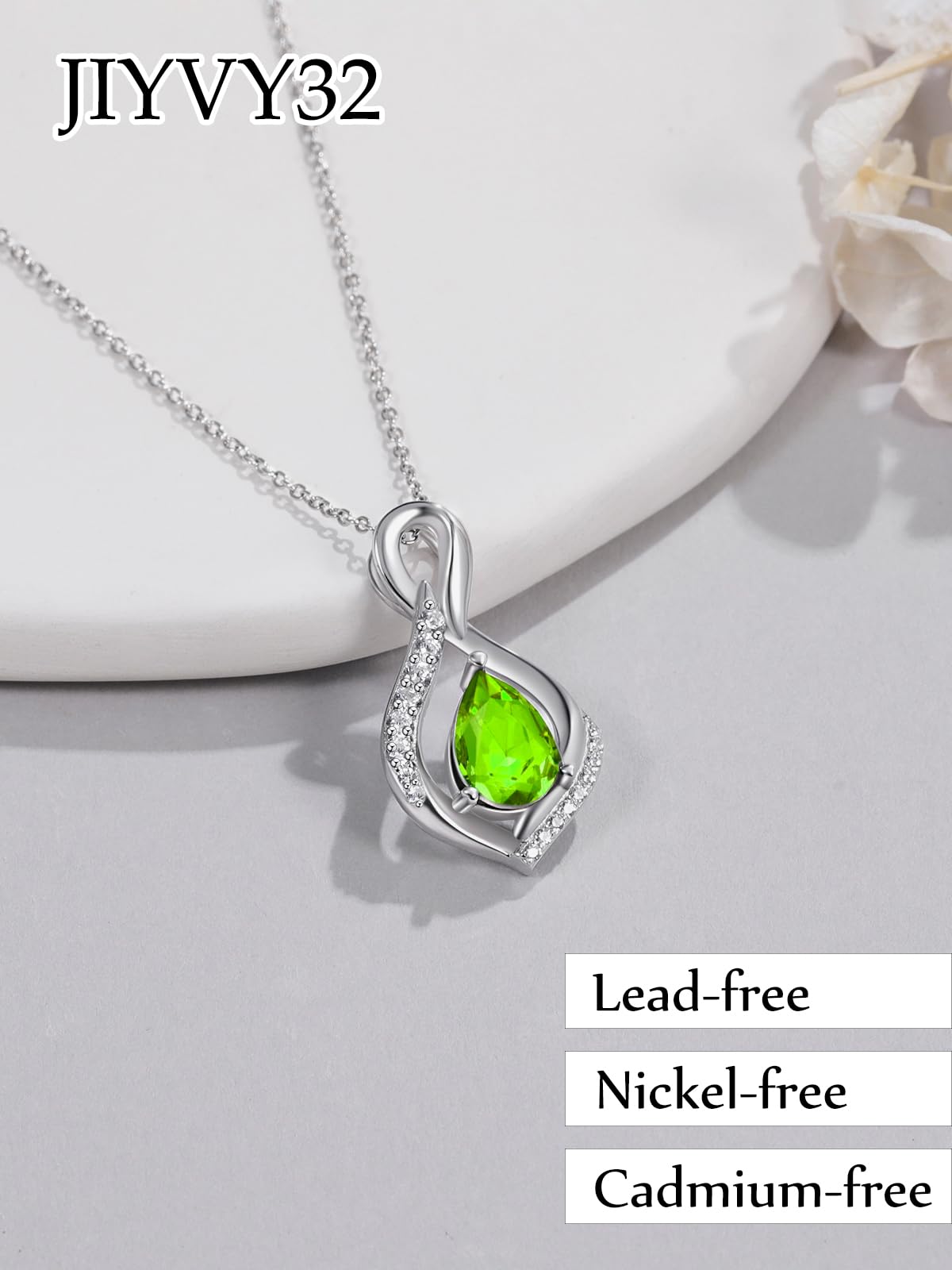 JIYVY32 Peridot Infinity Necklace for Women August Birthstone Necklaces White Gold Plating Anniversary Birthday Gifts for Wife Her Mom Girlfriend Birthstone Jewelry Gifts for Women