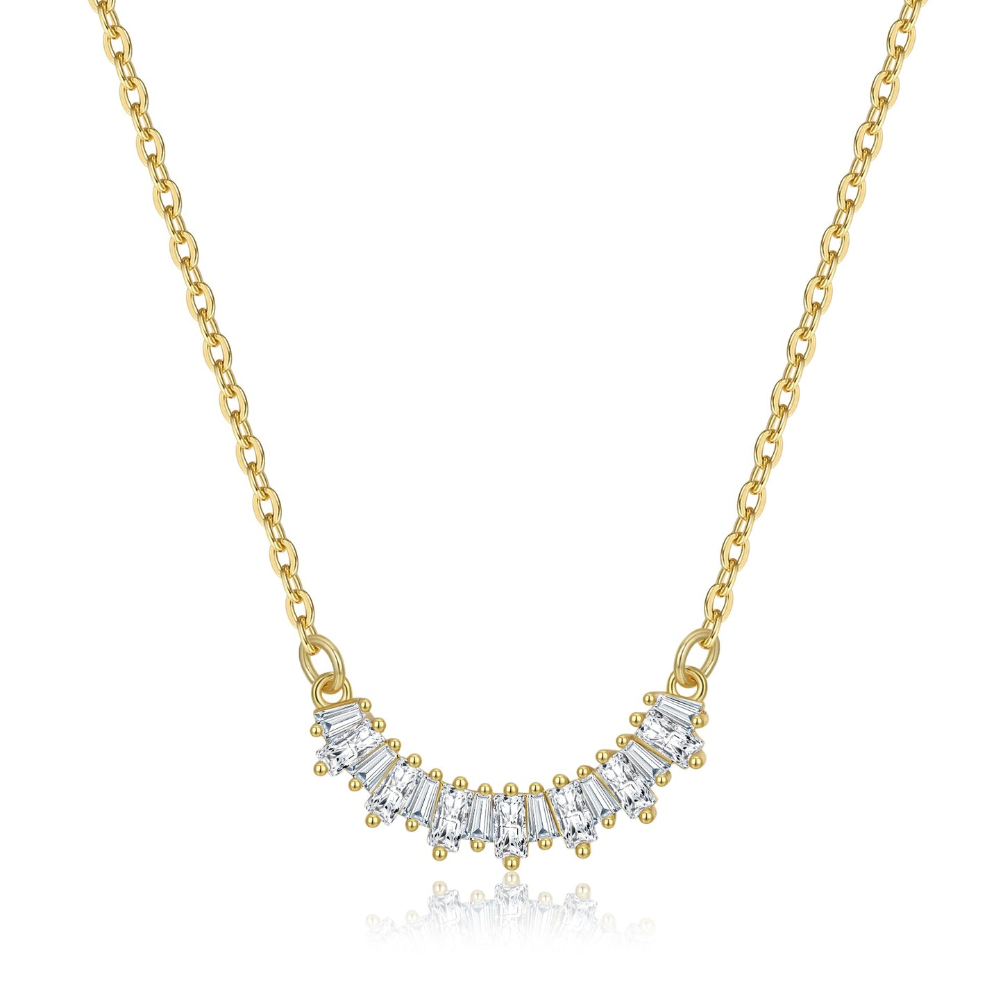 NUZON 18K Gold Plated CZ Bar Pendant Necklace for Women Curved Cluster Diamond Choker Necklace Cubic Zirconia Smile Chain Necklace Dainty Layering Jewelry 16’’