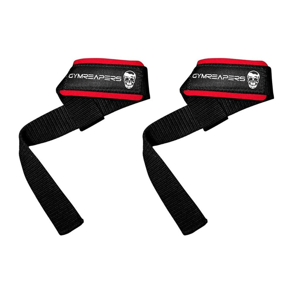 Gymreapers Lifting Wrist Straps for Weightlifting, Bodybuilding, Powerlifting, Strength Training, & Deadlifts - Padded Neoprene with 18" Cotton (Black/Red)