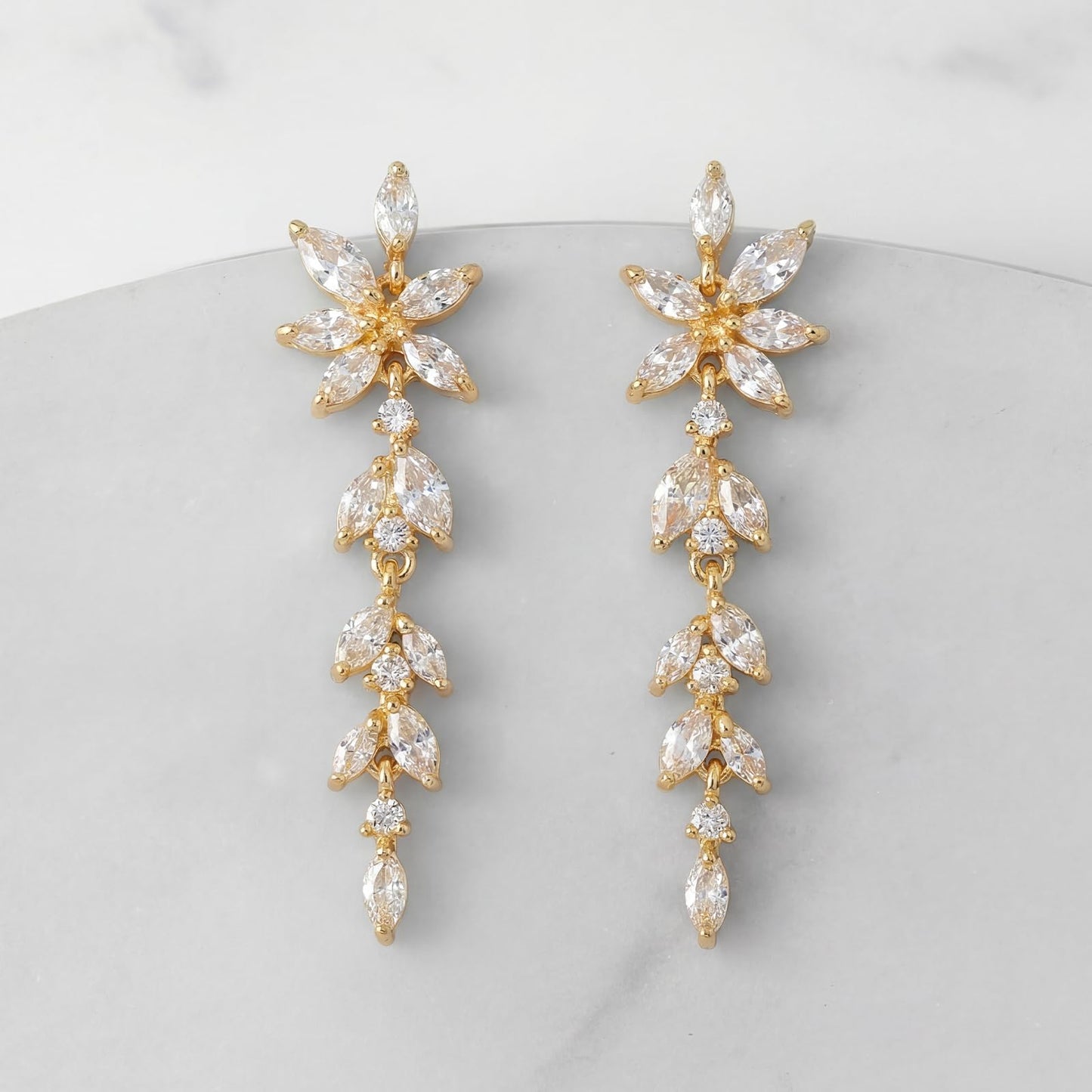 SWEETV Marquise Cubic Zirconia Dangle Earrings for Women, Crystal Wedding Bridal Drop Earrings for Brides Bridesmaids, 18K Gold Plated Chandelier Earrings for Anniversary Prom Jewelry Gift, Style02