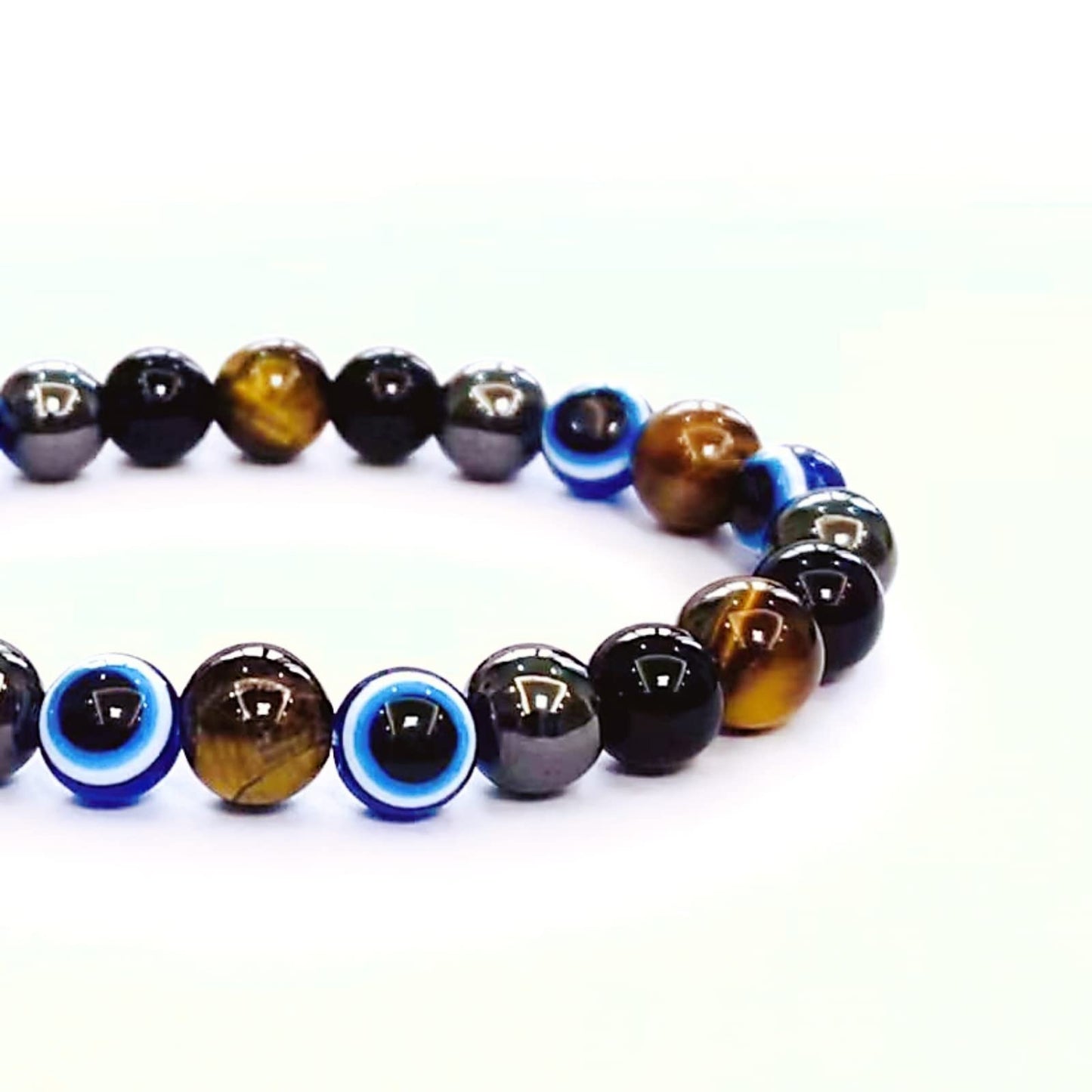 WEFRIN Evil Eye with Hematite Black Obsidian Tiger Eye Stone Triple Protection Bracelets for Men Women, Crystal Jewelry Stone Bracelets Bring Luck and Prosperity and Happiness (C)
