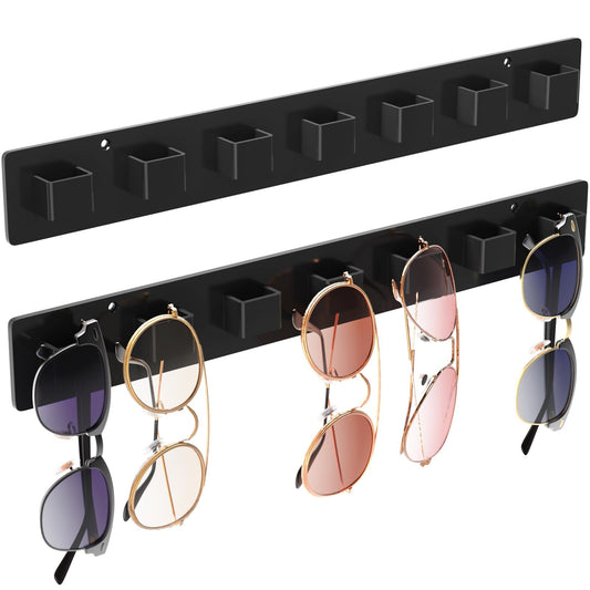 MaxGear Sunglasses Organizer Wall Mount, 2-Pack Acrylic Eyewear Display Holder with 14 Slots, Sunglasses Storage, Includes Adhesive Tape & Screws, Black Wall Mounted Shelf for Closet, Cabinet, Door