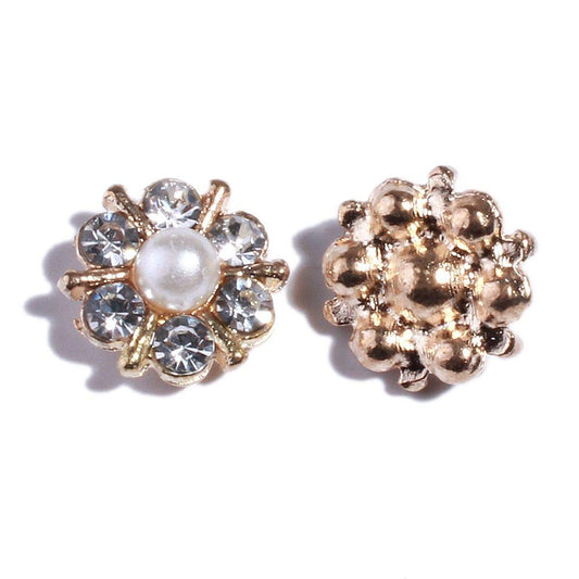 50PCS Silver Metal Pearl Crystal Rhinestone Buttons Embellishments with Flatback for DIY Hairbands Hair Accessories Wedding Invitation Bouquet (Golden)