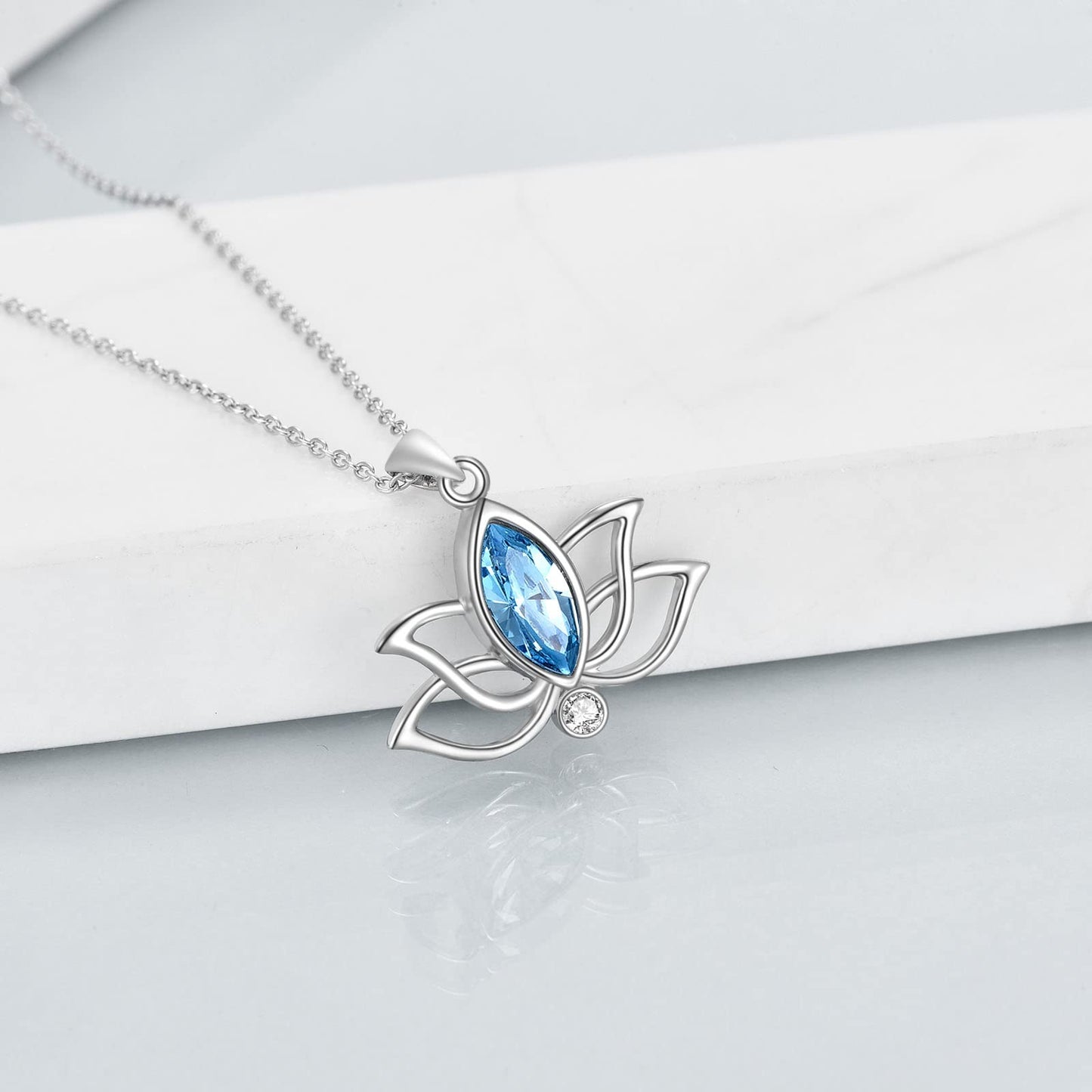 YFN Lotus Necklace for Women Sterling Silver Crystal Lotus Flower Pendant Necklace Yoga Jewelry Gifts for Women