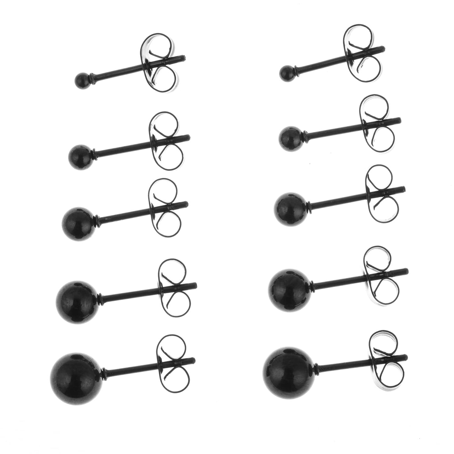 Memsion 316L Surgical Steel Earrings Hypoallergenic Black Ball Stud Earrings Set for Women Men Nickel Free Cartilage Ear Rings 5 Pairs Assorted Sizes(2mm-6mm)