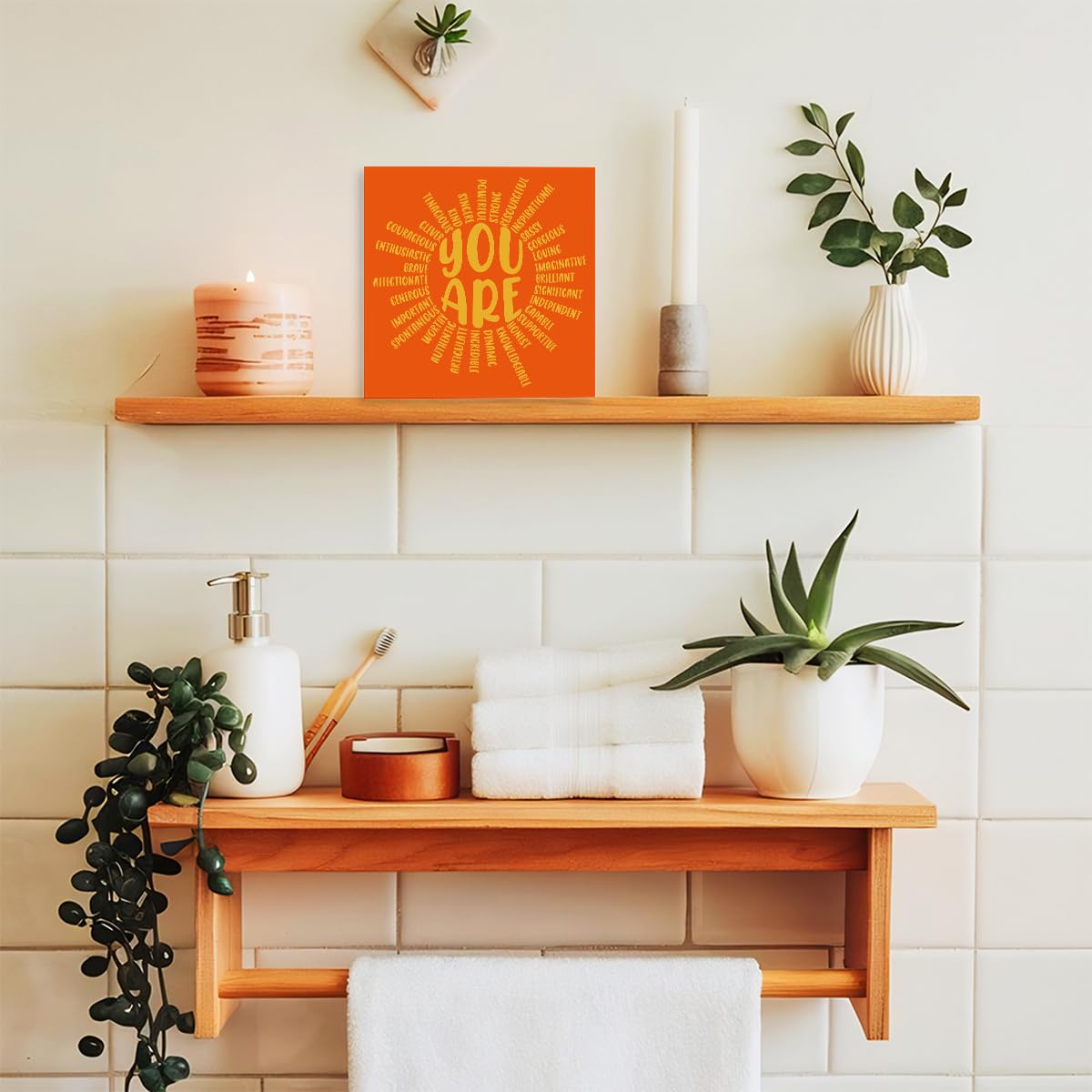 Inspirational Wood Box Sign You Are Sun Wooden Block Signs Motivational Quote Desk Décor for Home Office Bedroom Table Décor-Orange Positive Desk Decor