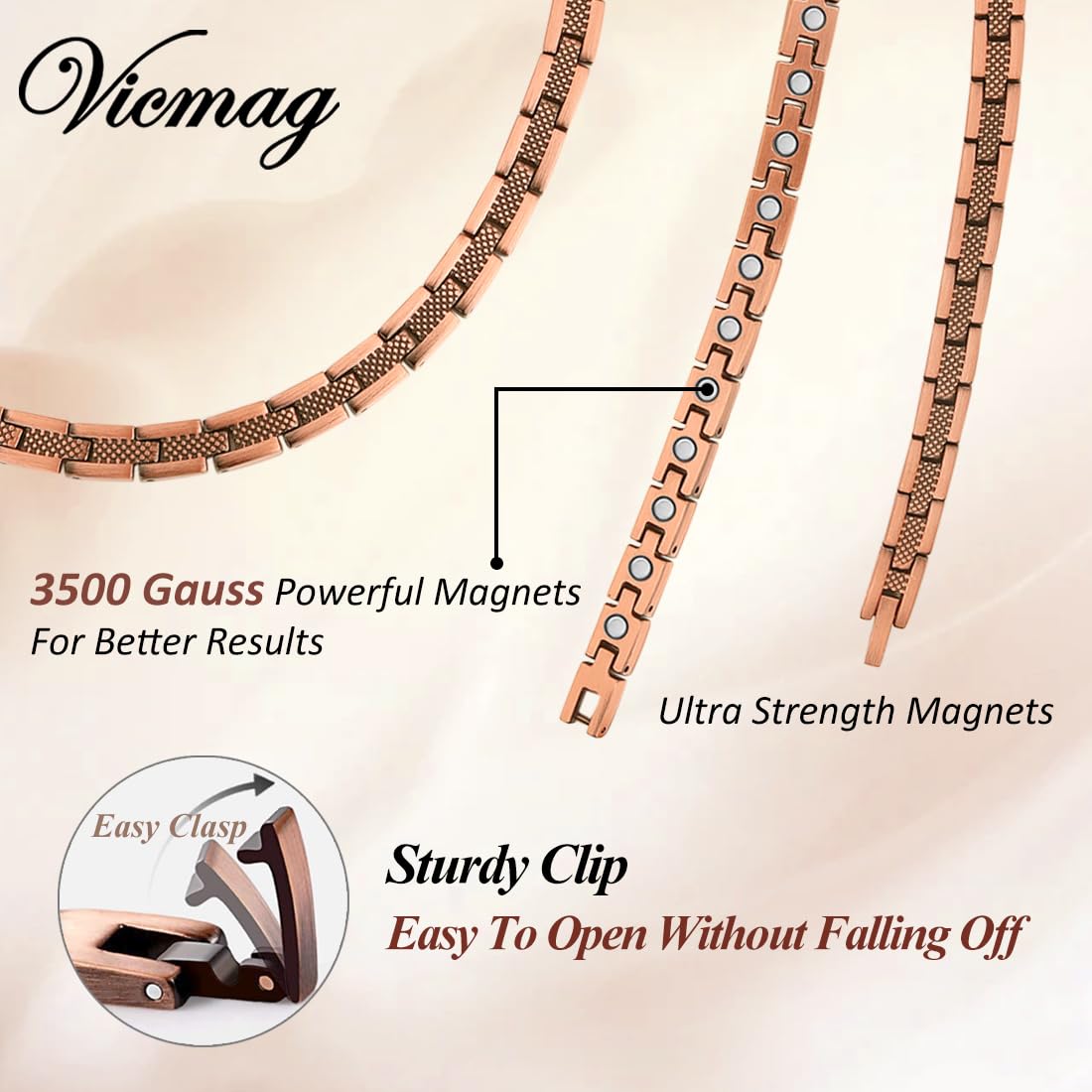 Vicmag Copper Magnetic Necklace for Women Men - Ultra Strength Magnets-99.9% Solid Pure Copper Ring Necklace for Neck Gift