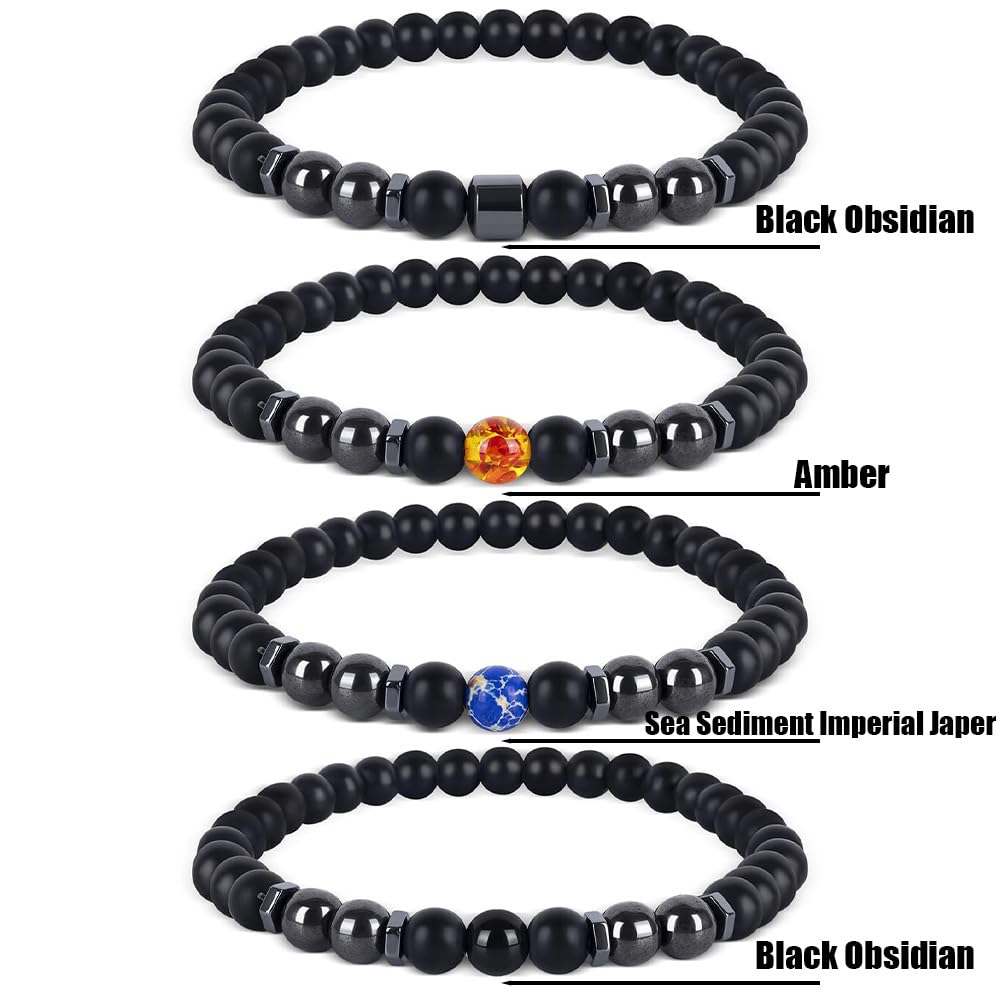 ZHUANMONI Anti-Swelling Black Obsidian Anklet, 4Pcs Magnetic Therapy Ankle Bracelet, Obsidian Beaded Bracelet For Men/Women Gifts