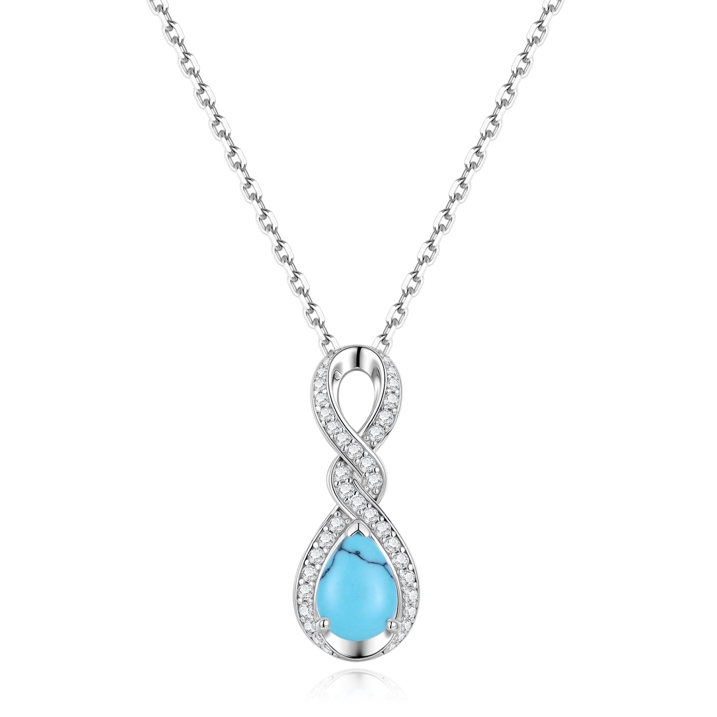 FANCIME Turquoise Necklace December Birthstone Sterling Silver Dainty Infinity Knot Pendant Necklace Gemstone Fine Jewelry Anniversary Birthday Graduation Mothers Day Gifts for Women Her Mom
