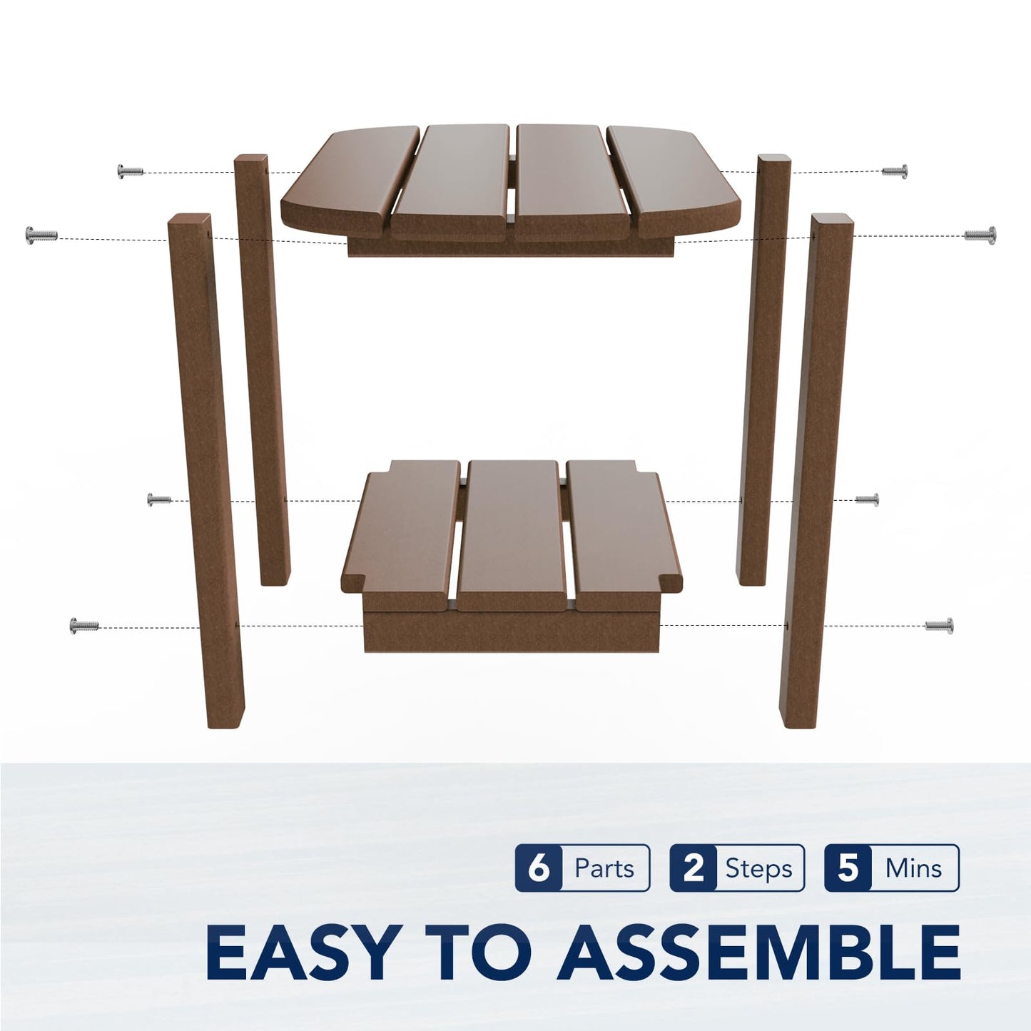 nalone Adirondack Side Table 16.5" Outdoor Side Table HDPE Plastic Double Adirondack End Table Small Table for Patio(Wood)