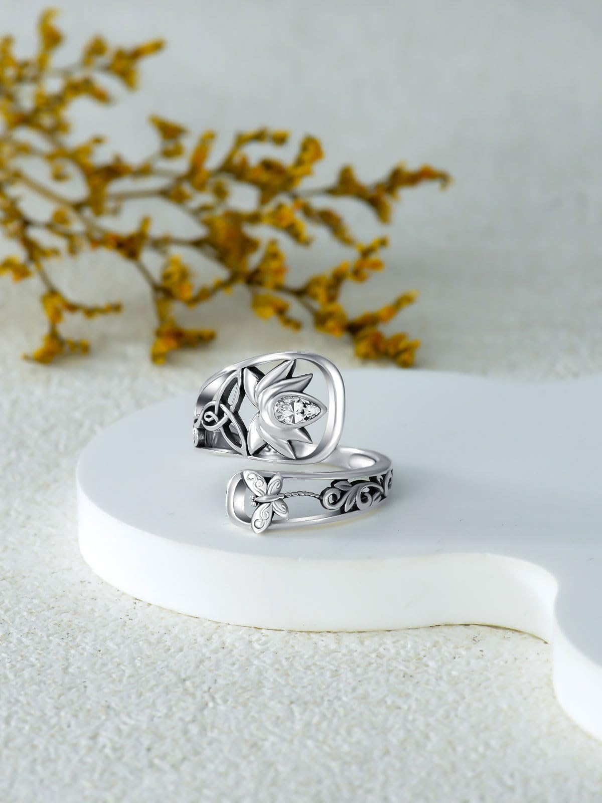 Midari Lotus Spoon Rings for Women 925 Sterling Silver Adjustable Open Lotus Flower Finger Ring Thumb Rings Just Breathe Ring White Lotus Jewelry for Women Yoga Lovers Birthday Christmas Gifts