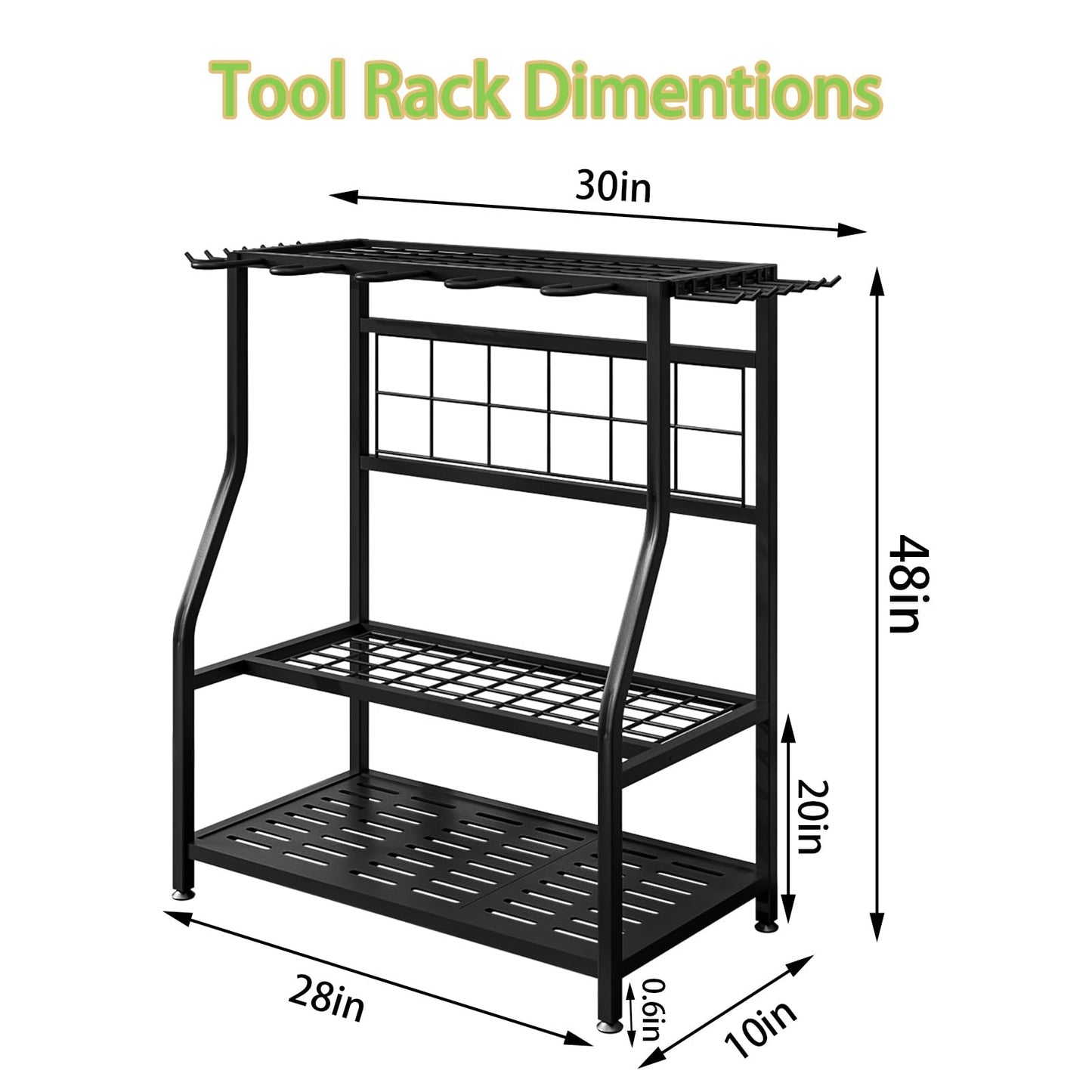 YIZAIJIA Garden Tool Organizer Holder Heavy Duty Steel Rack Up to 60 Long Handled Tools for Garage Shed Outdoor Garden Yard Black