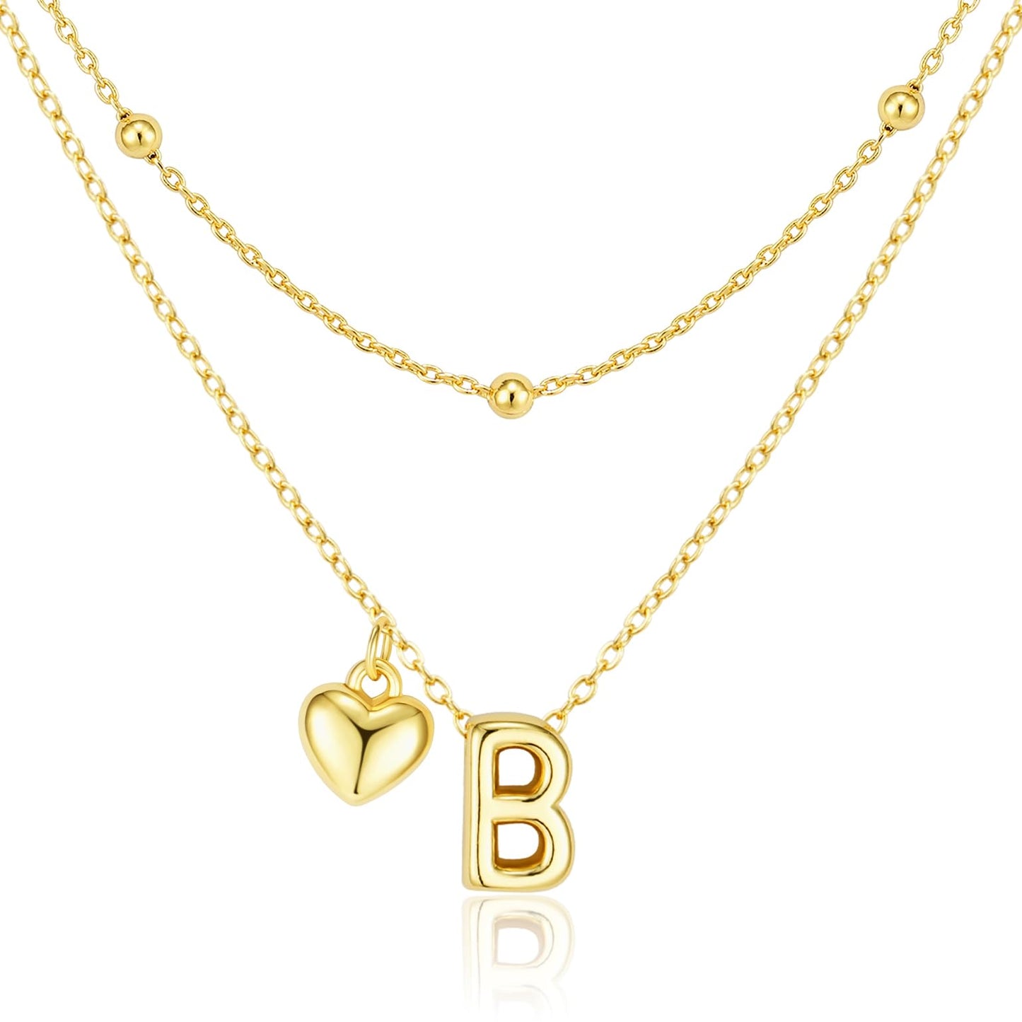 adoyi Gold Heart Initial Necklaces for Women Hers Dainty 14K Gold Plated Heart Layered Letter B Pendant Necklace Stack Trendy Jewelry Birthday Valentines Gifts for Women Jewelry