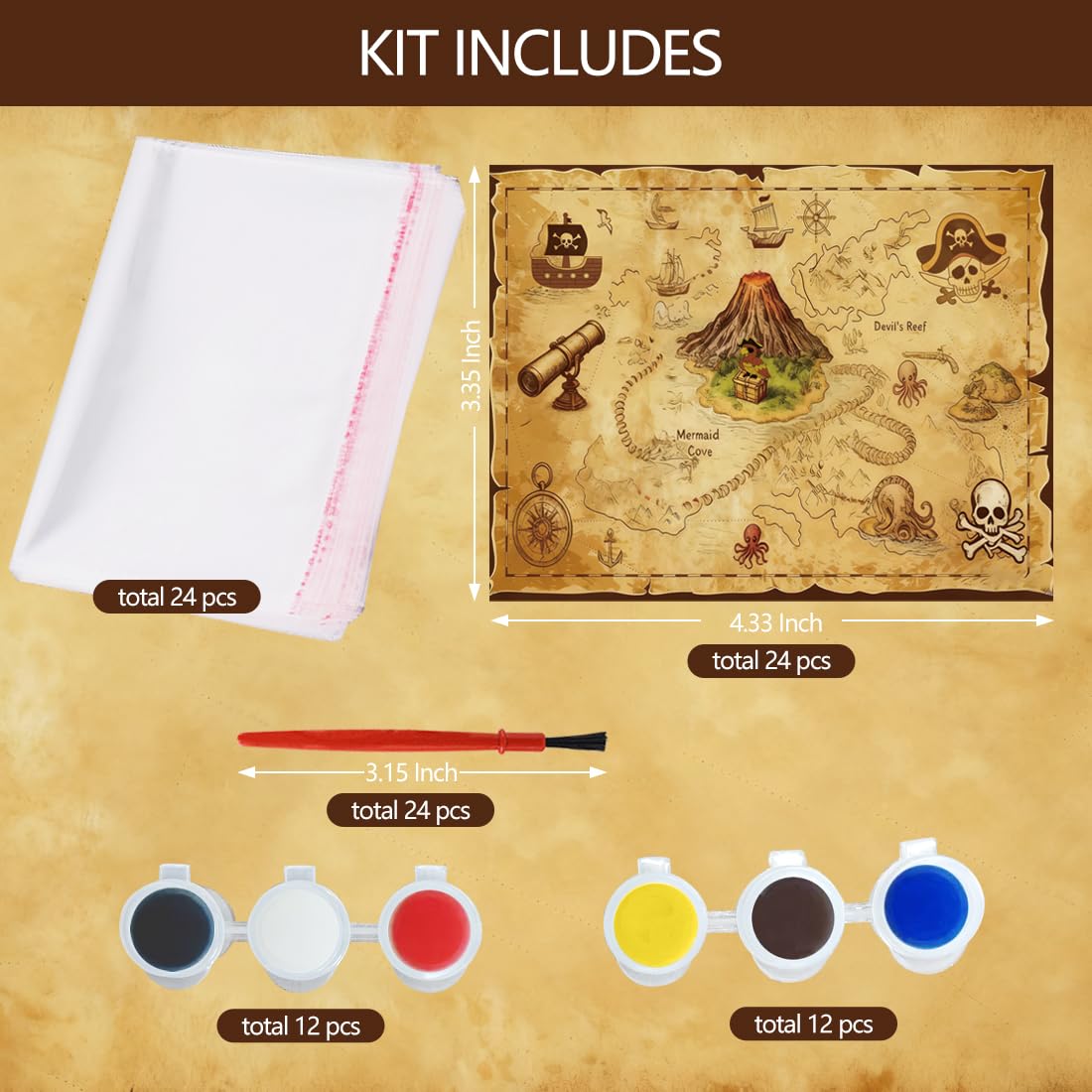Jekocet ㅤ Pirate Party Favors 24 Pack Pirate Wooden Painting Craft Kits with Cards for Pirate Themed Party Decorations