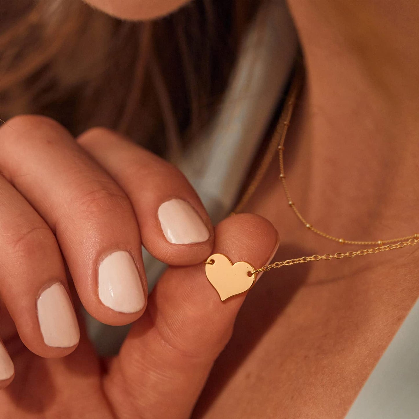 MEVECCO Layered Heart Pendant Necklace,18k Gold Plated Love 2 Heart Love Tiny Dainty Layering Pendant Necklaces Jewelry for Women