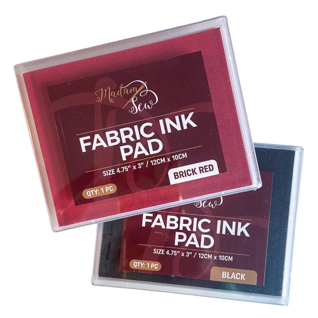 Madam Sew Permanent Fabric Ink Stamp Pad | Crisp, Washable Impressions on Cotton & Linen | Fade-Resistant Fabric Stamp Ink Pad for Fabric Crafts, Labels & Gifts | Works with All Rubber Stamps (Black)