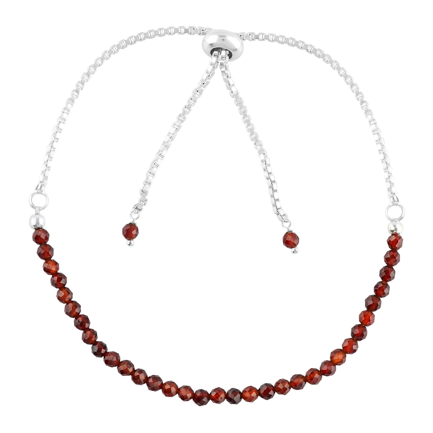 Thecraftman Natural Red Garnet Gemstone Round Beads Bolo Bracelet, Chakra Healing Crystals, Silver Plated, Adjustable Slider, Gift for Women, Birthday, Handmade, Adjustable Bracelets (Red Garnet)