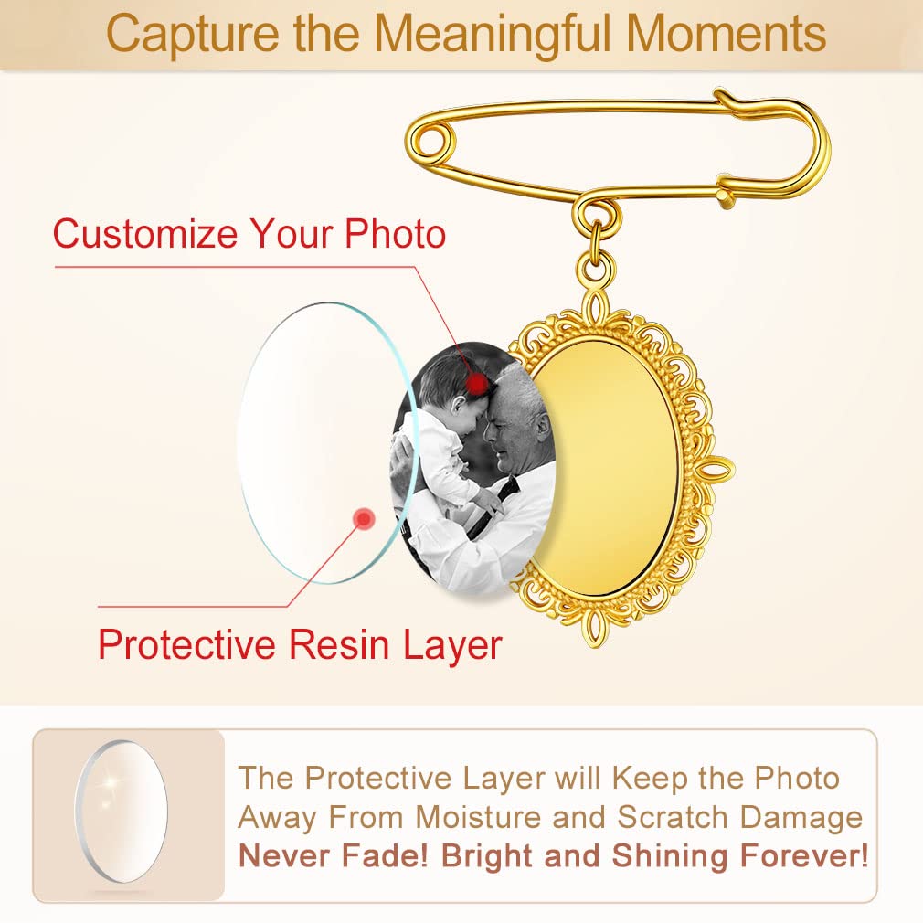Custom4U Wedding Boutonniere Photo Charm Bouquet Pin Lapel Oval Memorial Charms Funeral Boutonniere Mother of The Bride Groom Men Women