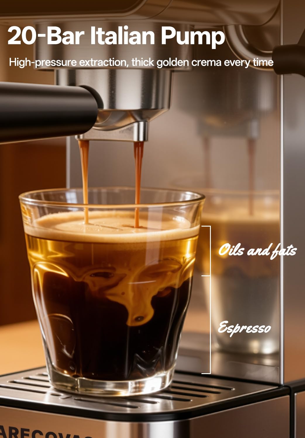 Arecovas Espresso Machine with Milk Frother, 20 Bar Compact Coffee Machine with Touch Screen & 41oz Water Tank for Home Use, Stainless Steel Espresso Coffee Maker for Americano, Cappuccino, Latte