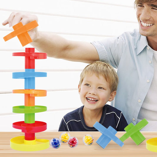 WEofferwhatYOUwant Ball Drop Toy – 14-Piece Expandable STEM Tower Set for Toddlers 9M+ | DIY Bridge, 1.8" Rattle Balls, Stackable Ramps | Safe, Durable Polypropylene | Interactive & Imaginative Play