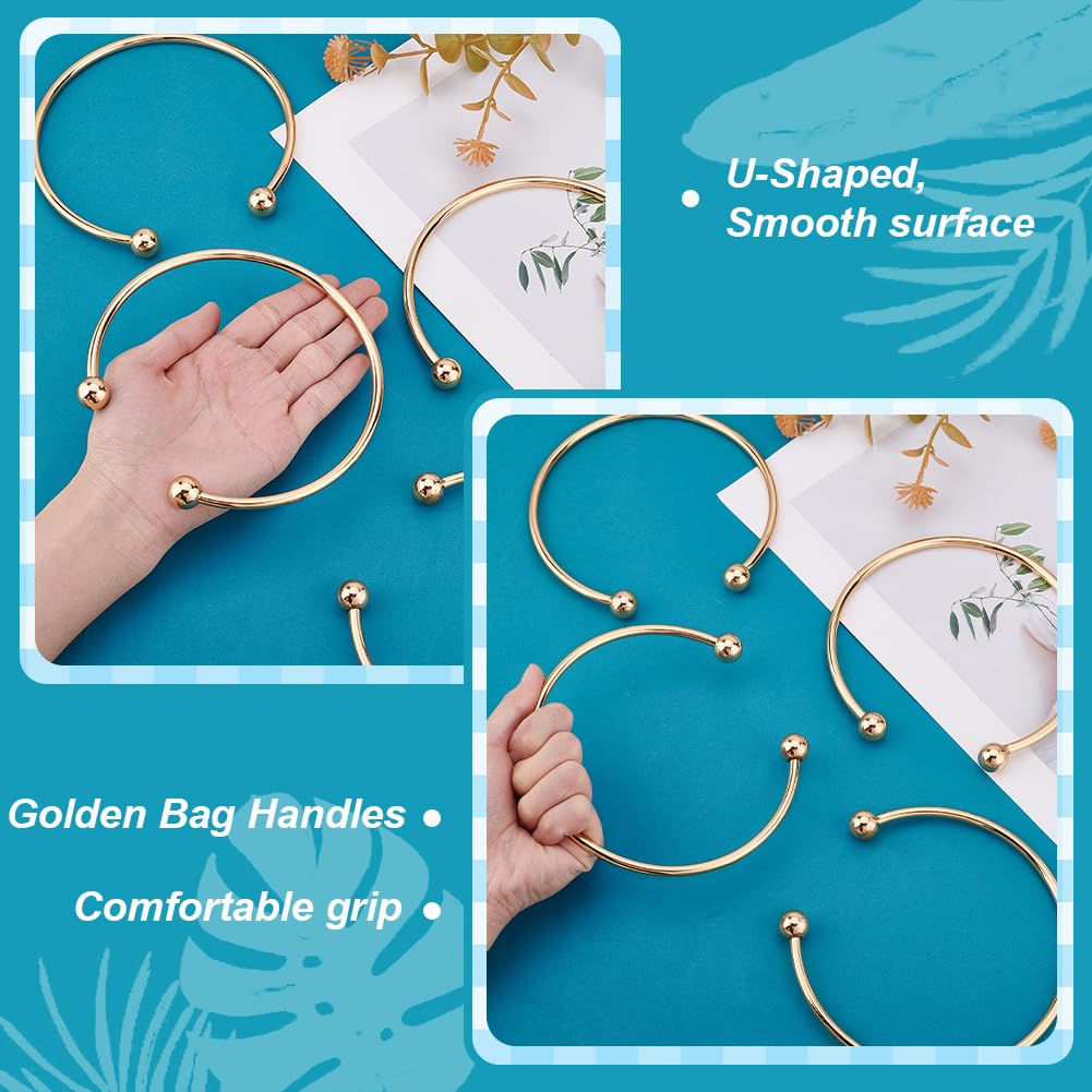 PH PandaHall 6pcs Gold Metal Purse Handles 5.3 inch Semicircle Bag Handles Frame, Metal Bag Handles Frame with Beads for Crocheted Macrame Bags Craft Handbag Handmade DIY Making