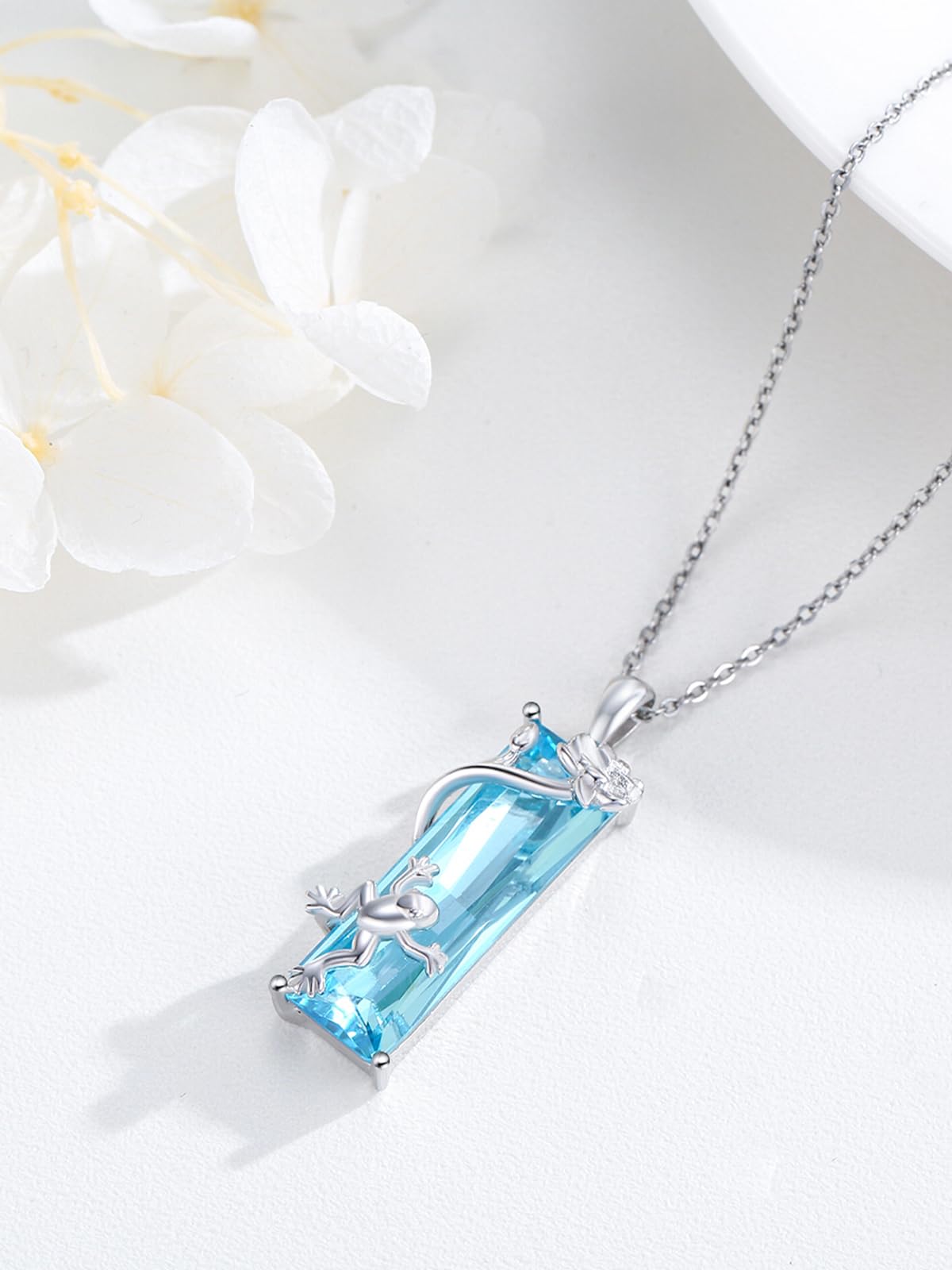 AENEAS Valentines Day Gifts for Women Her Frog Necklace 925 Sterling Silver Blue Crystal Pendant Cute Frog Flower Jewelry Gifts for Daughter Women Her Wife