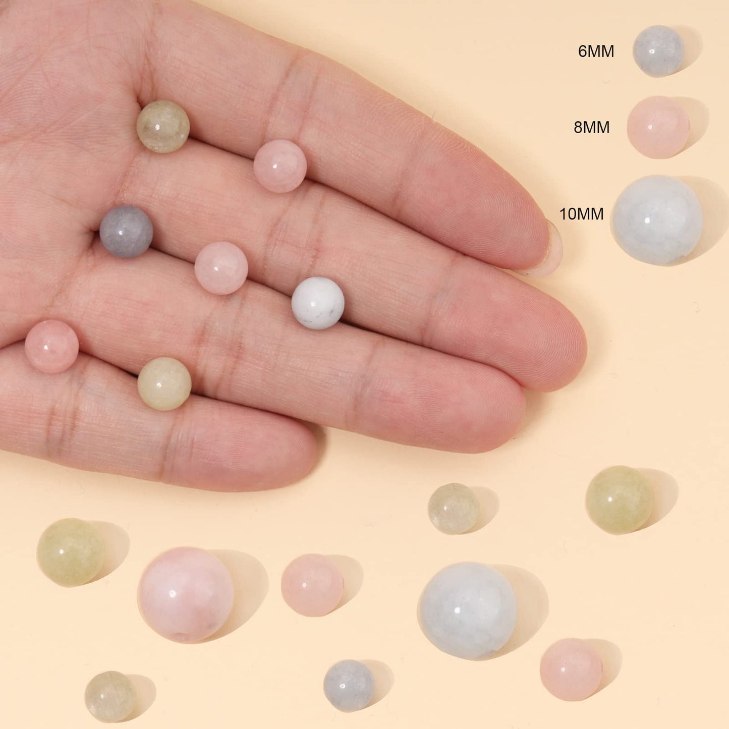 60pcs 6mm Natural Morganite Gemstone Beads Energy Healing Crystal Round Loose Stone Beads for Jewelry Making, DIY Bracelets Necklaces