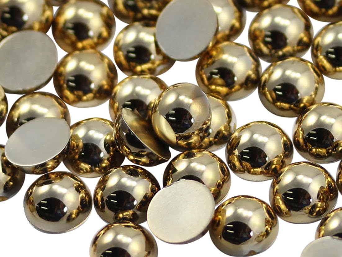 Allstarco 20mm Gold Flat Back Acrylic Round Pearl Cabochons Plastic Rhinestones Pearl Gems Embellishments for Jewelry, Crafts, Costumes, Card Invitations, Cosplay - 20 Pieces
