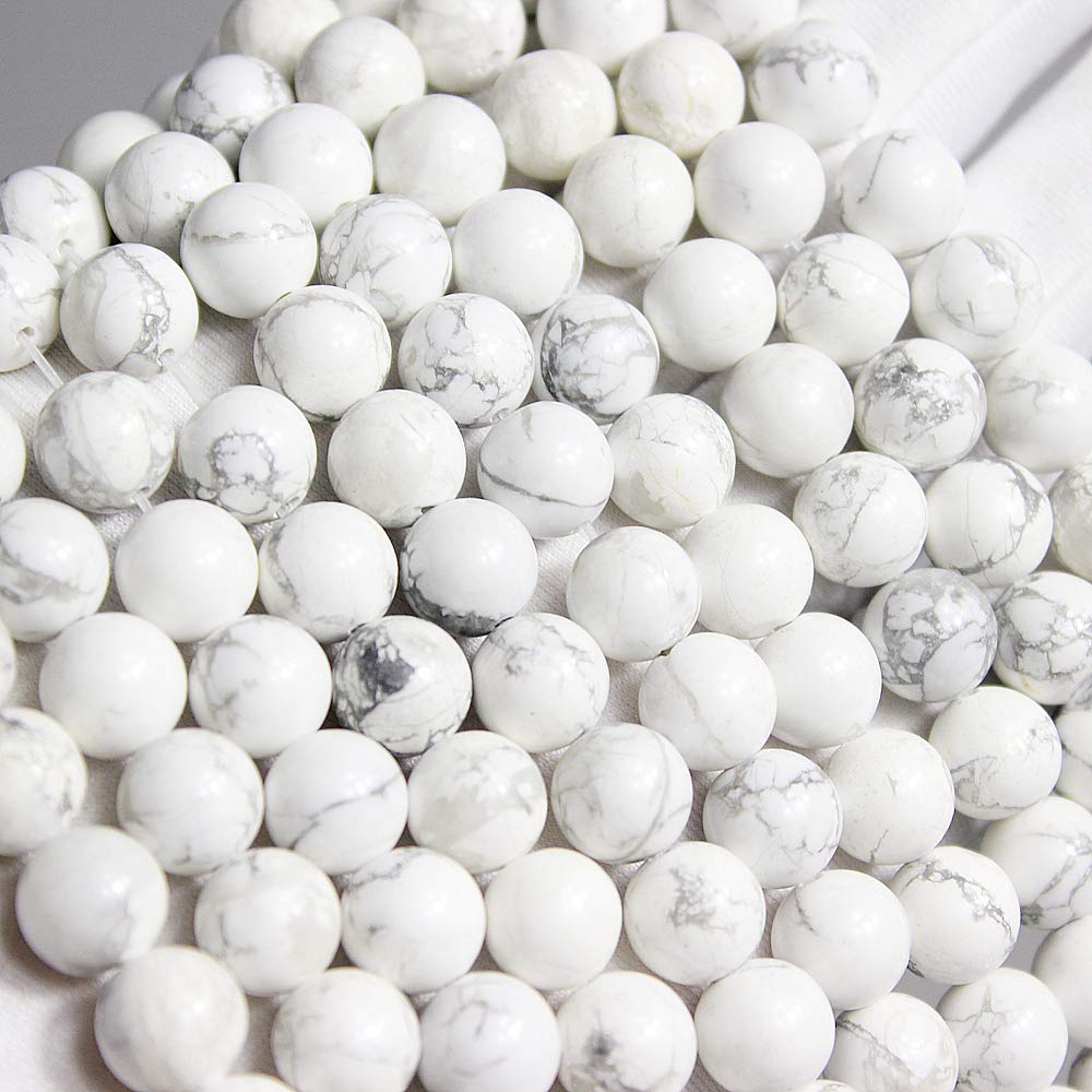 MJDCB AAAA Natural Stone Beads White Howlite Turquoise Round Loose Beads for Jewelry Making 15" (6mm)