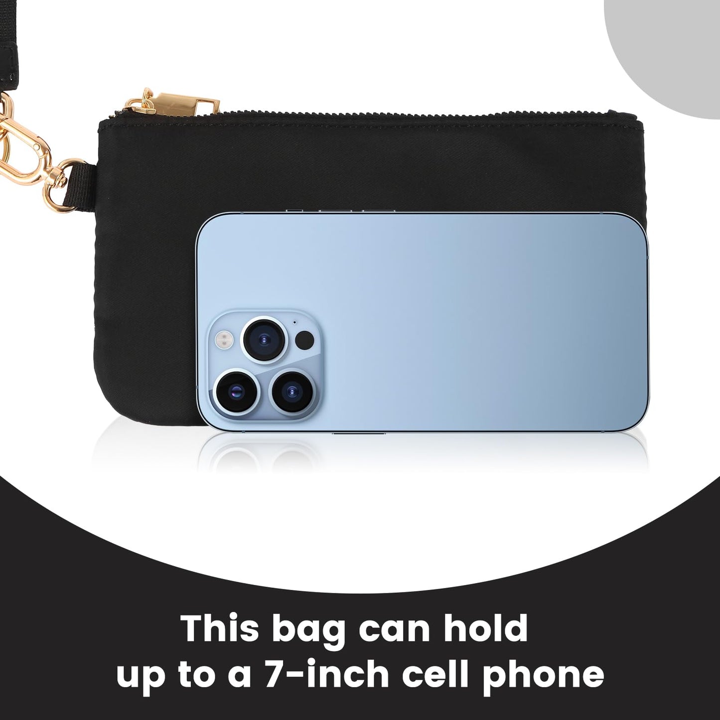 Mini Zip Around Wristlet Keychain Wallet for Women Detachable Dual Pouch Wristlet Portable Phone Coin Purse Coin Pocket (Black+Gold)