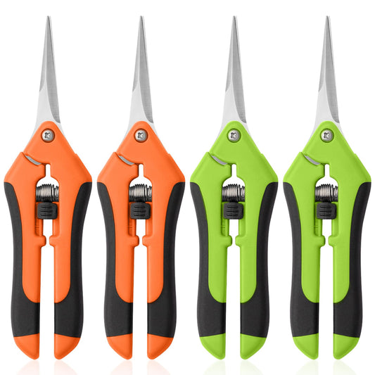 4 Pack Garden Pruning Shears, Stainless Steel Shears, Gardening Shears Scissors Pruning Shears for Gardening Tools (2pcs Green+2pcs Orange)