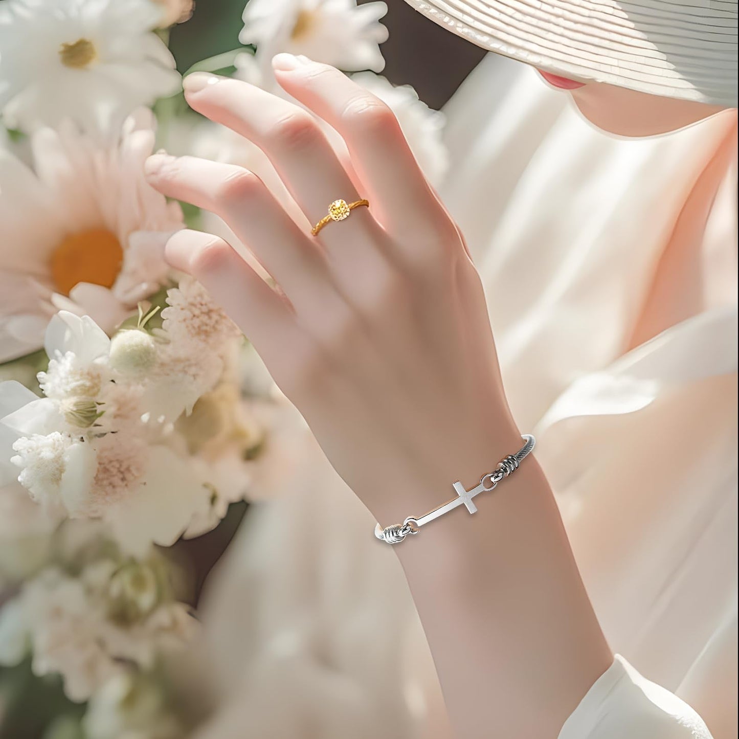 DS Religious Gift for Her Christian Cross Bracelet Bible Verse God is Within Her She Will Not Fall Inspirational Bracelets For Women Stainless Steel Jewelry Gift To Daughter Best Friend (Silver)