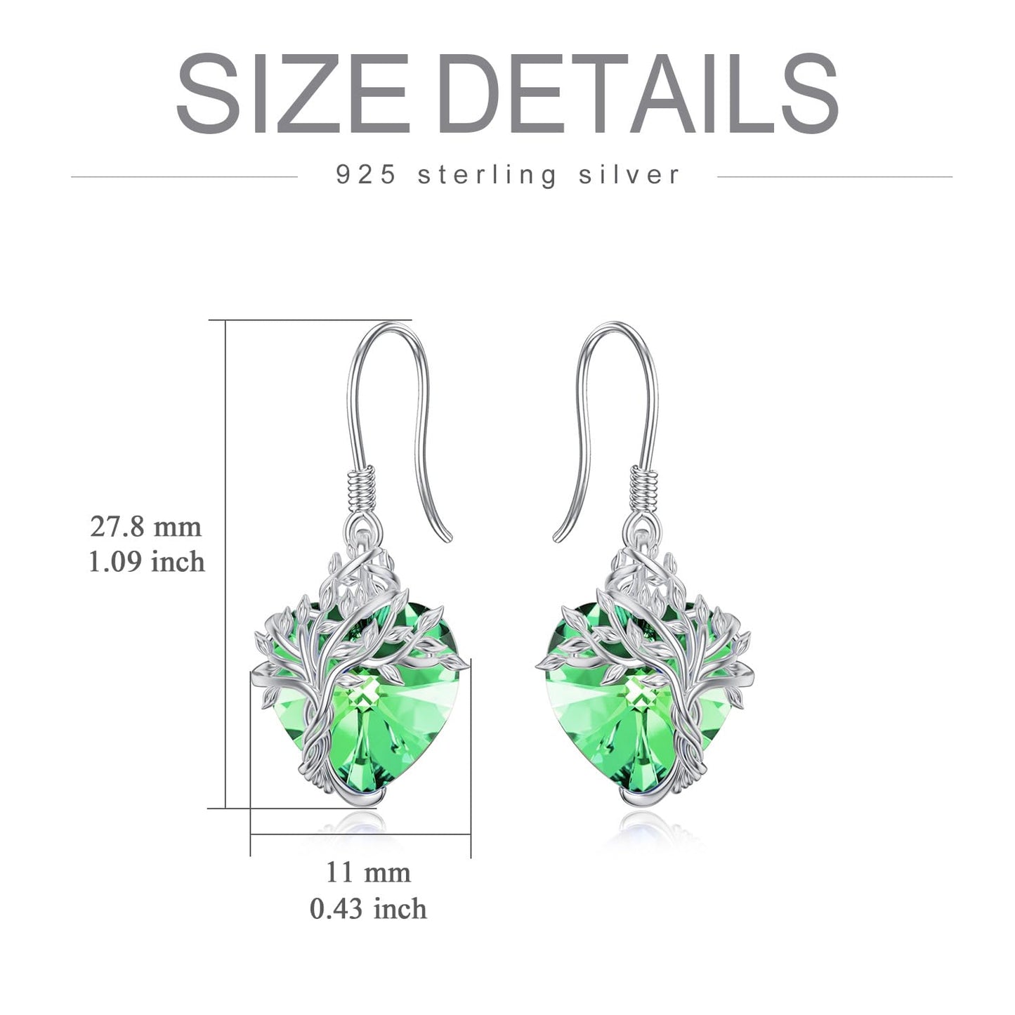 TOUPOP Heart Peridot Earrings Sterling Silver Tree of Life Earrings August Birthstone Jewelry Birthday Mothers Day Gifts for Women Mom Her