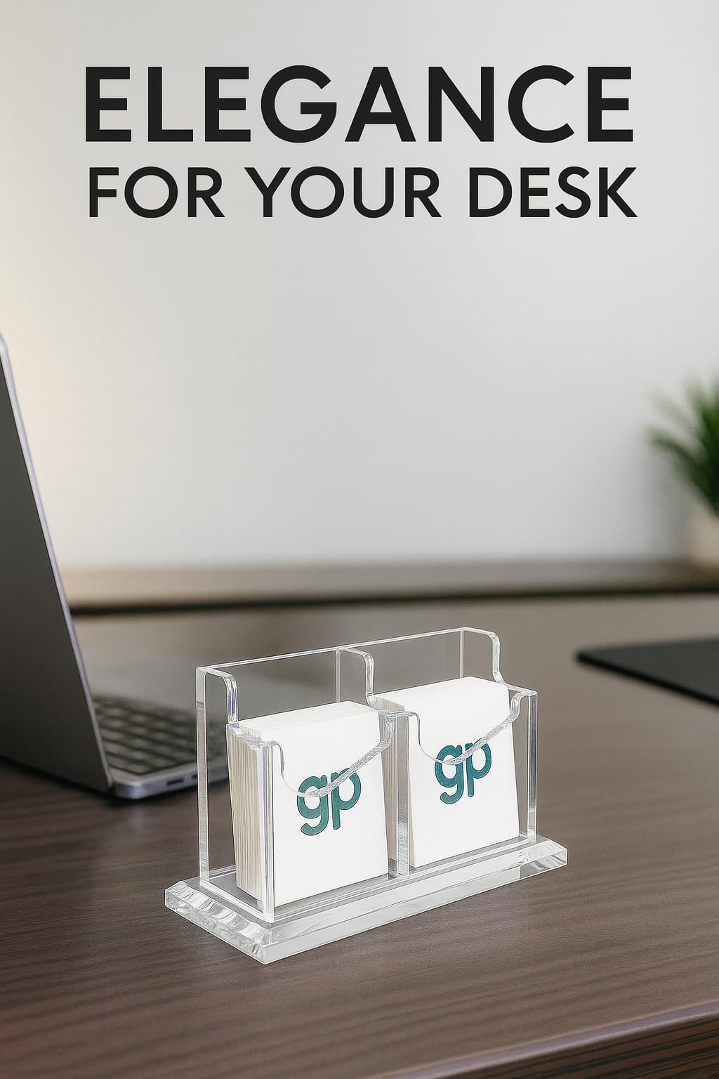 Acrylic Business Card Holder for Desk - 2 Slot Vertical Clear Business Card Display Stand, Fits Standard 2 x 3.5 Inch Cards, Office Desk Organizer for Home & Professional Use