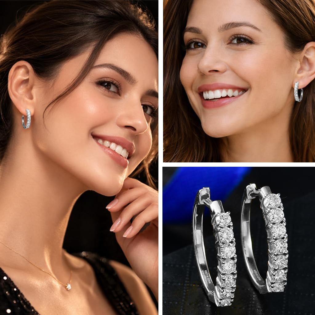 Shop LC 1 Carat Lab Grown Diamond Prong Set Hoop Earrings for Women (G-H Color SI Clarity) in 925 Sterling Silver with Rhodium Plated Jewelry Gifts