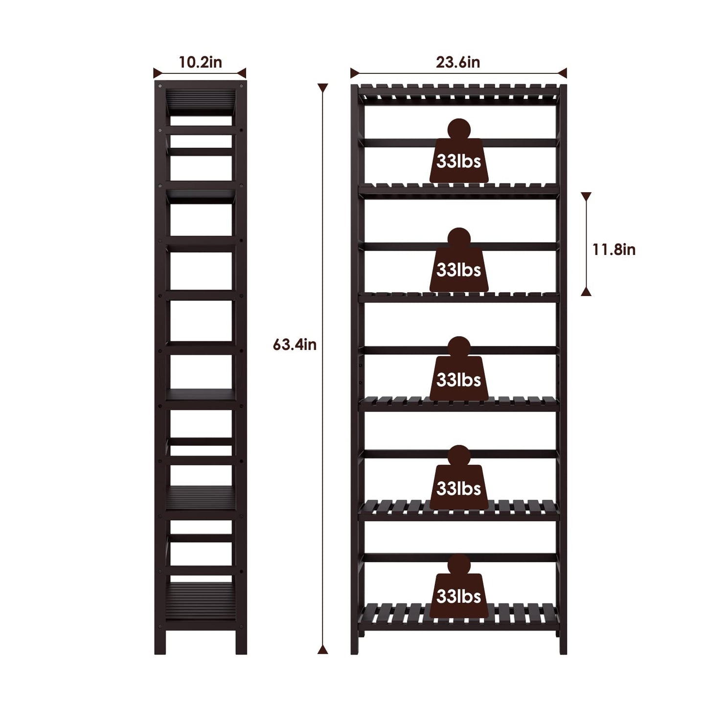 Bamjoy Bamboo Shelf, 6 Tier Bookcase Storage Shelves, Tall Book Rack Shelving Unit, Multipurpose Storage Display Shelf Adjustable Storage Rack for Bathroom Home Office Living Room Kitchen, Dark Brown