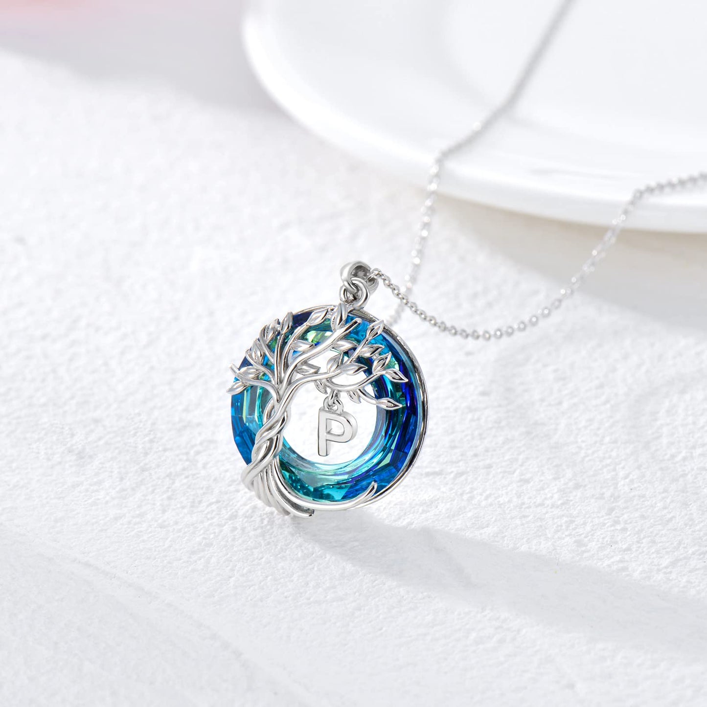 TOUPOP Tree of Life Initial Necklace Gifts for Women Sterling Silver Initial P Letter Jewelry Irish Crystal Pendant Birthday Gifts for Women Her Mom Wife Daughter
