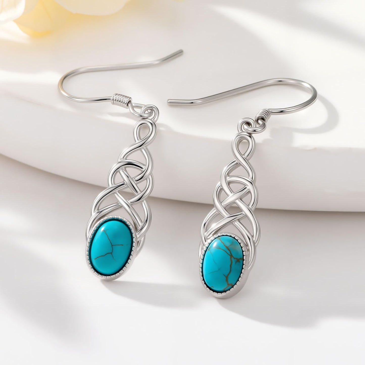 Eetaitai Turquoise Celtic Dangle Earrings for Women 925 Sterling Silver Irish Jewelry Celtic Earrings Native American Jewelry Mothers Day Gifts for Mom Wife Sister