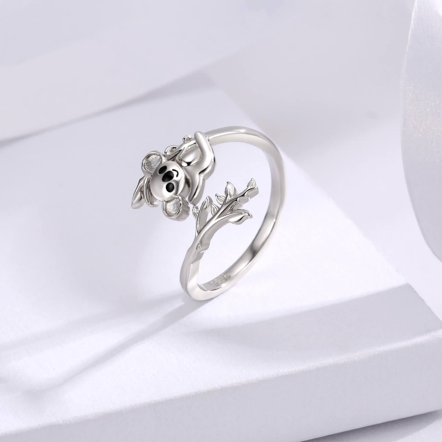 Zepmais 925 Sterling Silver Animal Ring - Adjustable Open Owl Axolotl Rings with Heart Cubic Zirconia Opal Cute Animals Jewelry Gifts for Women (Koala)