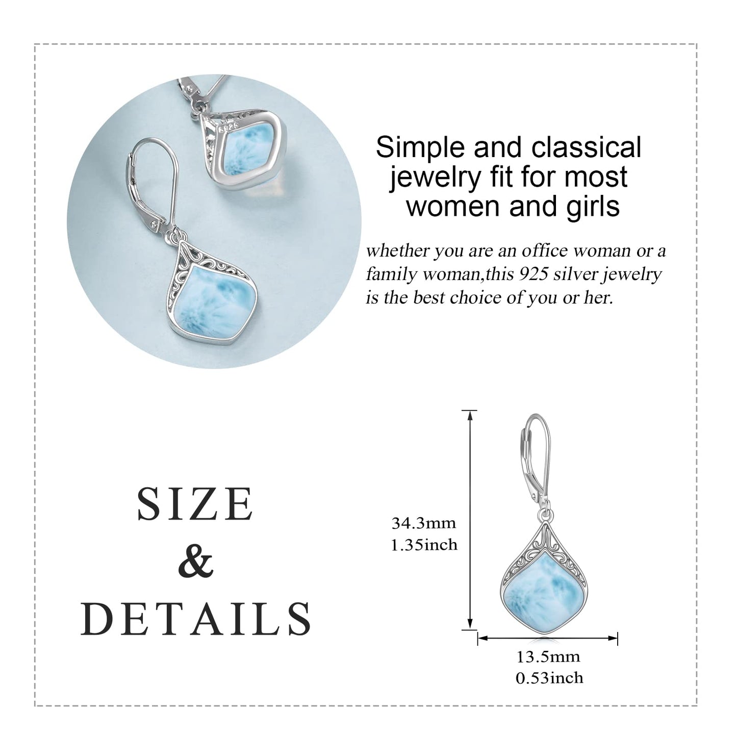 Larimar Jewelry Earrings Sterling Silver Filigree Irish Celtic Teardrop Natural Gemstone Drop Earrings Jewelry Gifts For Women